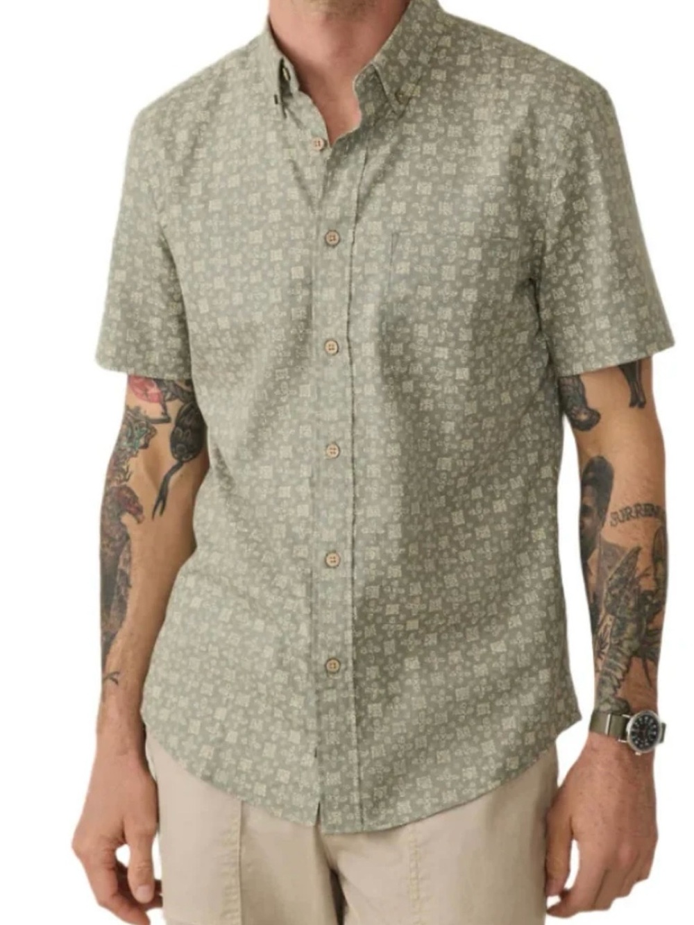 Faherty Short Sleeve The Breeze Gem Sundried Sage Emblem Pattern Shirt Size XXL